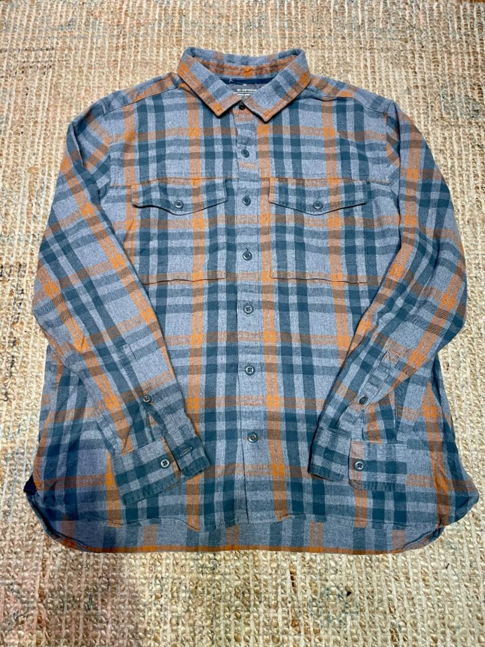 REI Co-op Wallace Lake Flannel Shirt Mens Large Gray Orange Plaid Long Sleeve